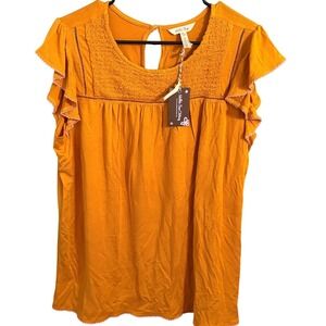 Matilda Jane Sunny Orange Flutter Sleeve Smocked Neck Top Women's L